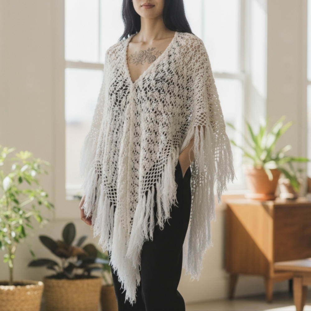 Vintage 70s crochet shawl hippy boho
